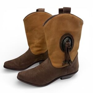 Dingo VTG Concho Western Cowgirl Boots Women Size 7 Fringe Tassel Mid Calf